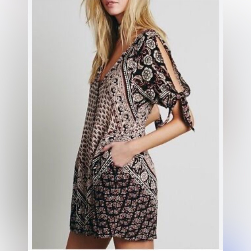 Free People Boho Batik Cold Shoulder Romper Lined Shorts NWT M